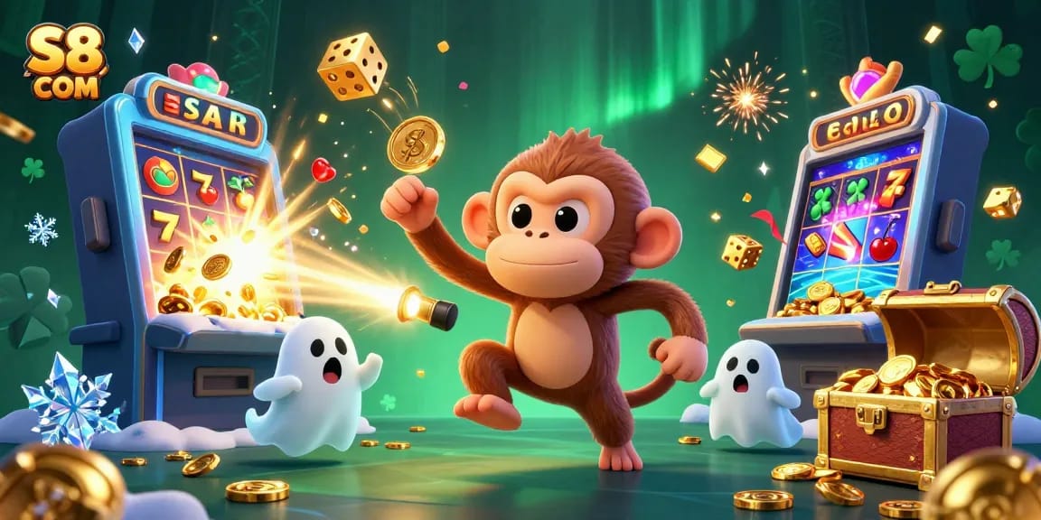 Join the thrill of S8 COM where playful poltergeists juggle winnings in a vibrant casino.