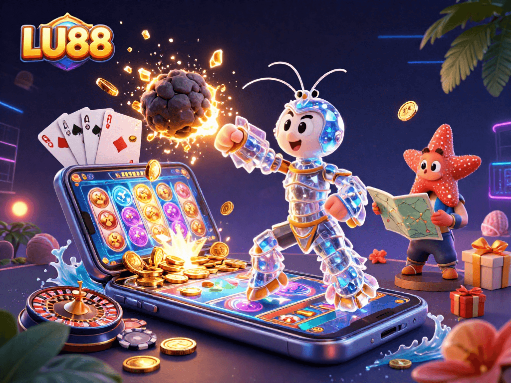 LU88 offers a thrilling slot experience with our vibrant, action-packed casino illustration.