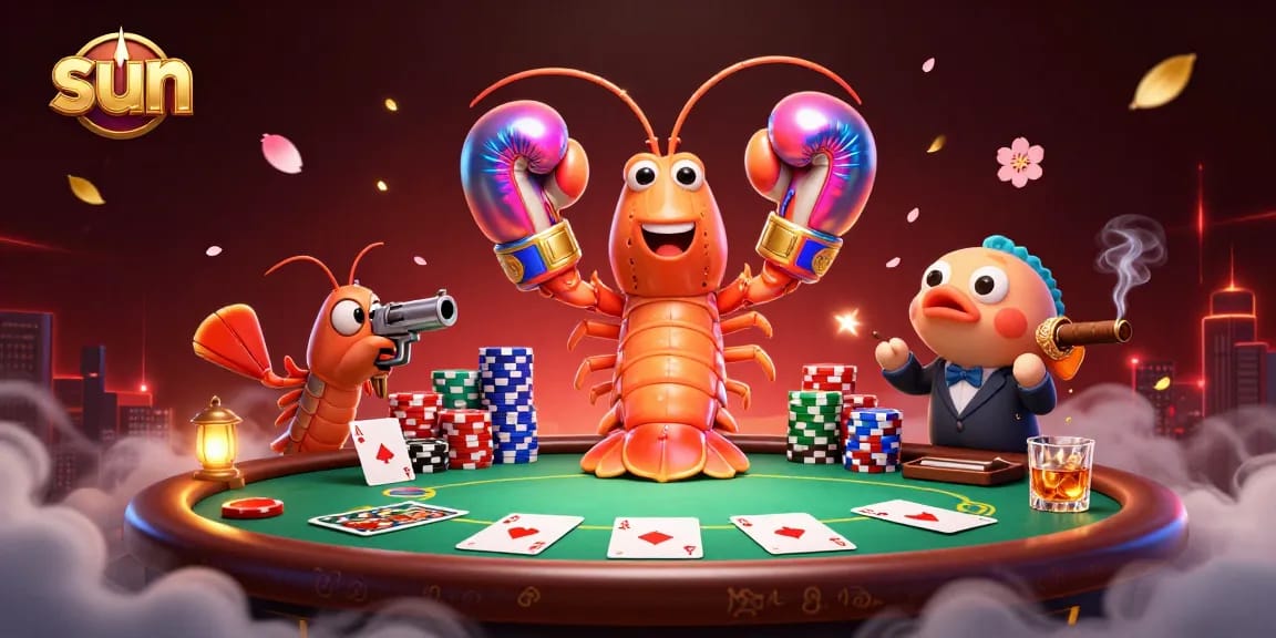 Join the poker action with sun-inspired art featuring vibrant characters and lively gambling elements.