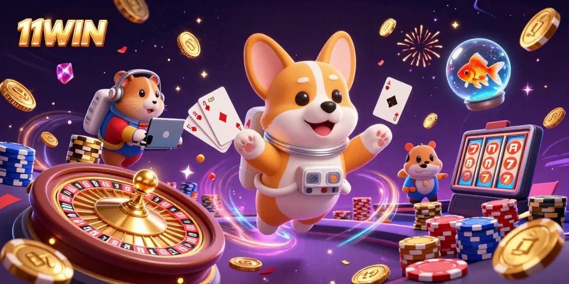 Experience the thrill of gaming at 11WIN with a whimsical outer space casino scene.
