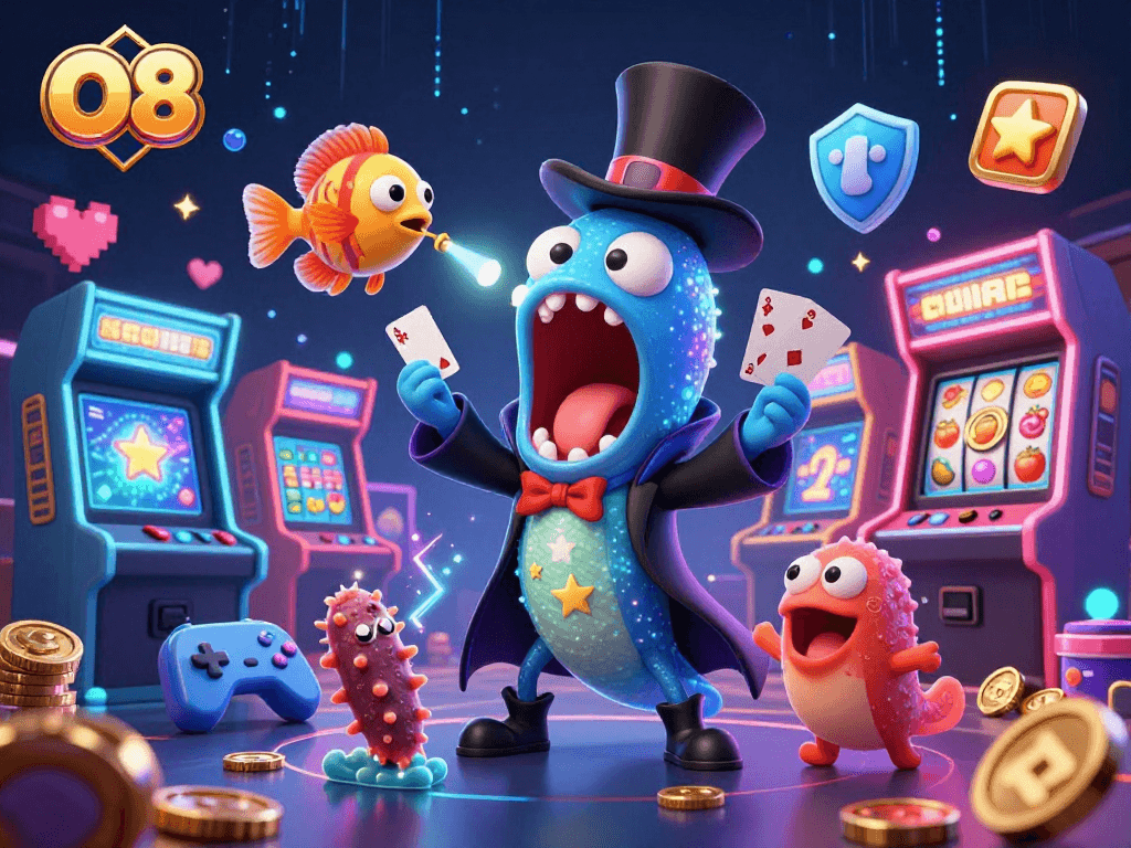 Engage in thrilling gameplay at O8, featuring stunning 3D characters and casino elements.