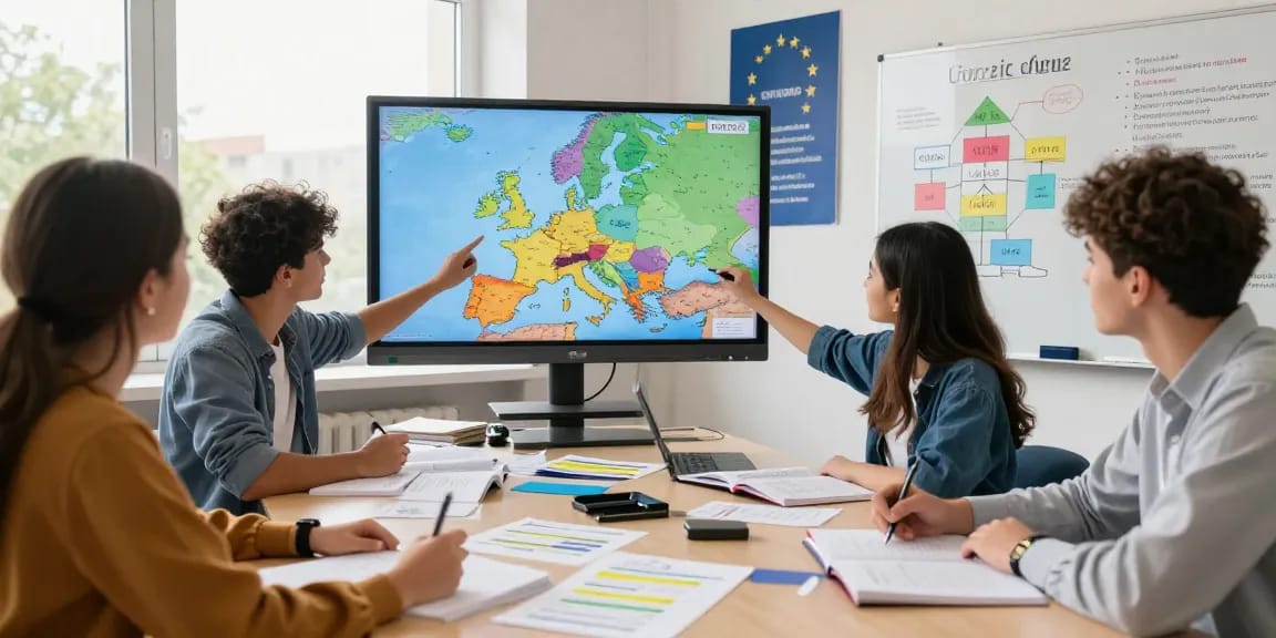 Students participating in an interactive European Union Quiz session in an engaging classroom setting.