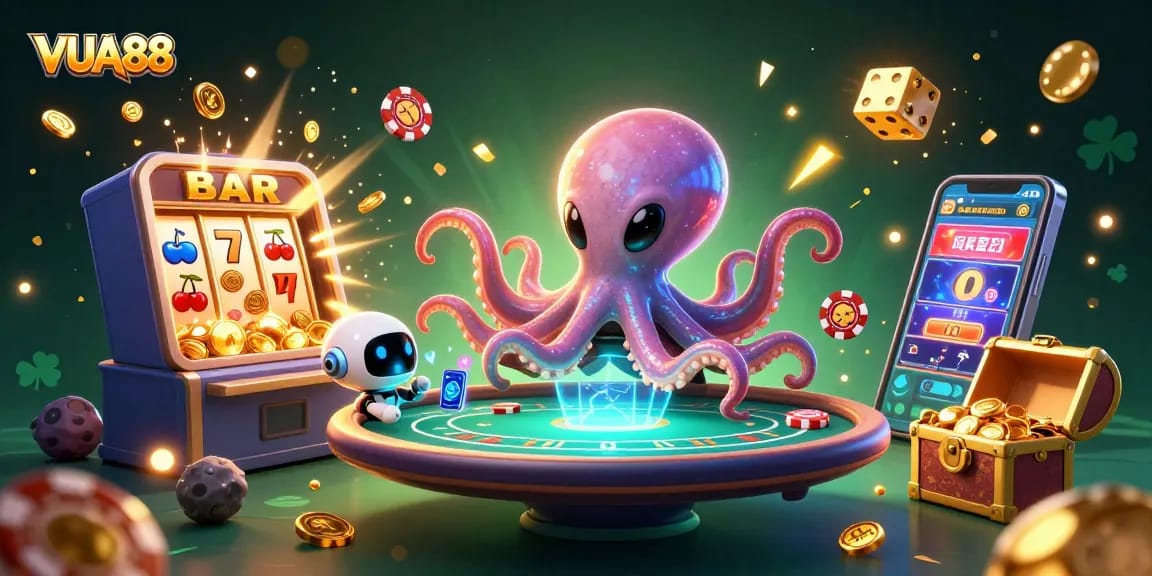 Experience thrilling poker gameplay with VUA88 in an exciting alien casino scene.