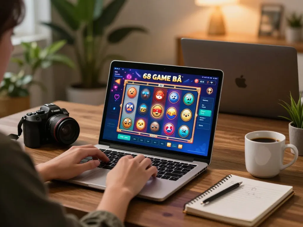 Engaged player enjoys 68 Game Bài online slots in cozy gaming setup
