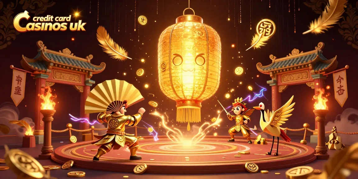 Engage at credit card casinos UK with a vibrant 3D casino scene featuring lucky symbols and animated characters.