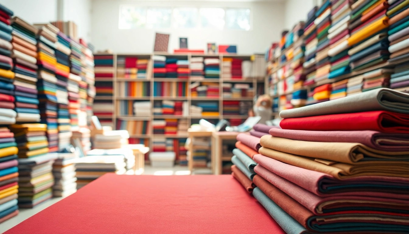 Stof kopen per meter: kleurrijke stoffen tentoon gesteld in een goed georganiseerde winkel.