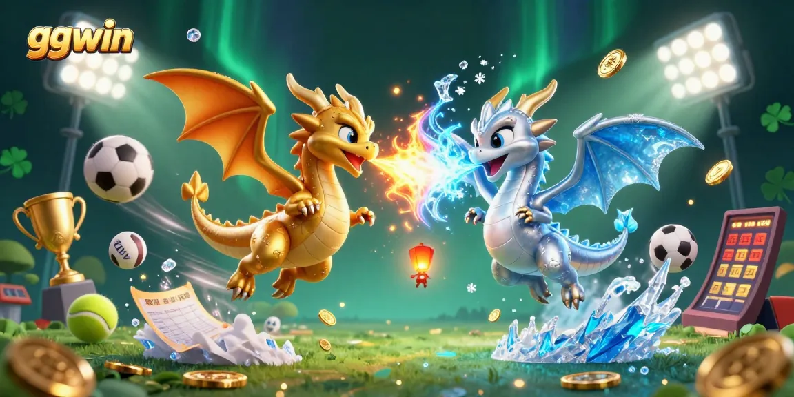 Join the excitement with ggwin, featuring gold and silver dragons unleashing their powers in a dynamic casino-themed scene.
