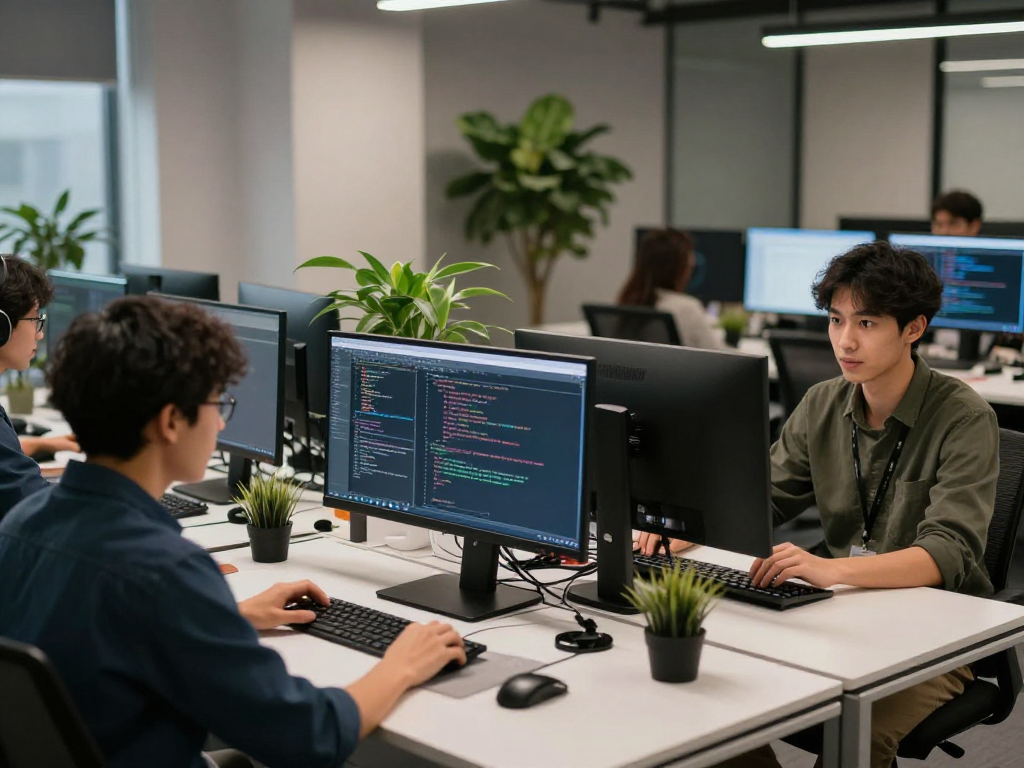 IPTV subscription reseller showcasing advanced software development in a modern workspace with high-tech solutions.