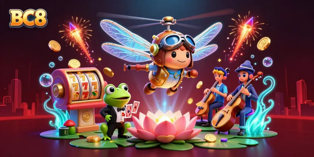 Engage in thrilling actions at BC8's vibrant casino with cards, chips, and a lively atmosphere.