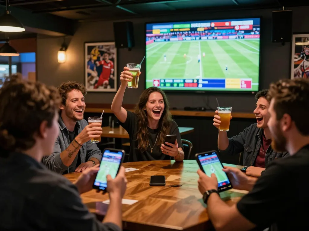 Friends celebrating their bets during a thrilling game at one88h sports bar, showcasing the excitement of live betting