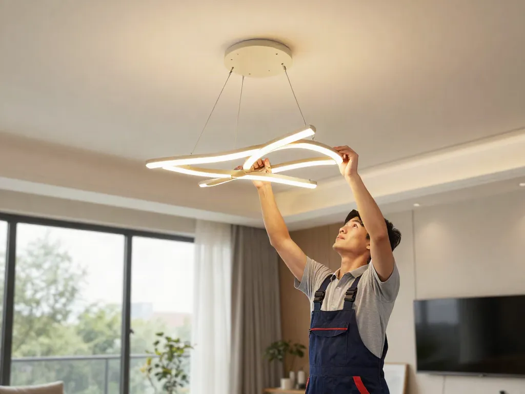 Montaj de lustra LED în living, serviciu profesionist local