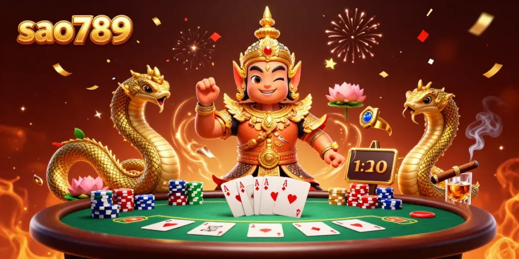 Experience the excitement of sao789 with vibrant casino characters at a lively poker table