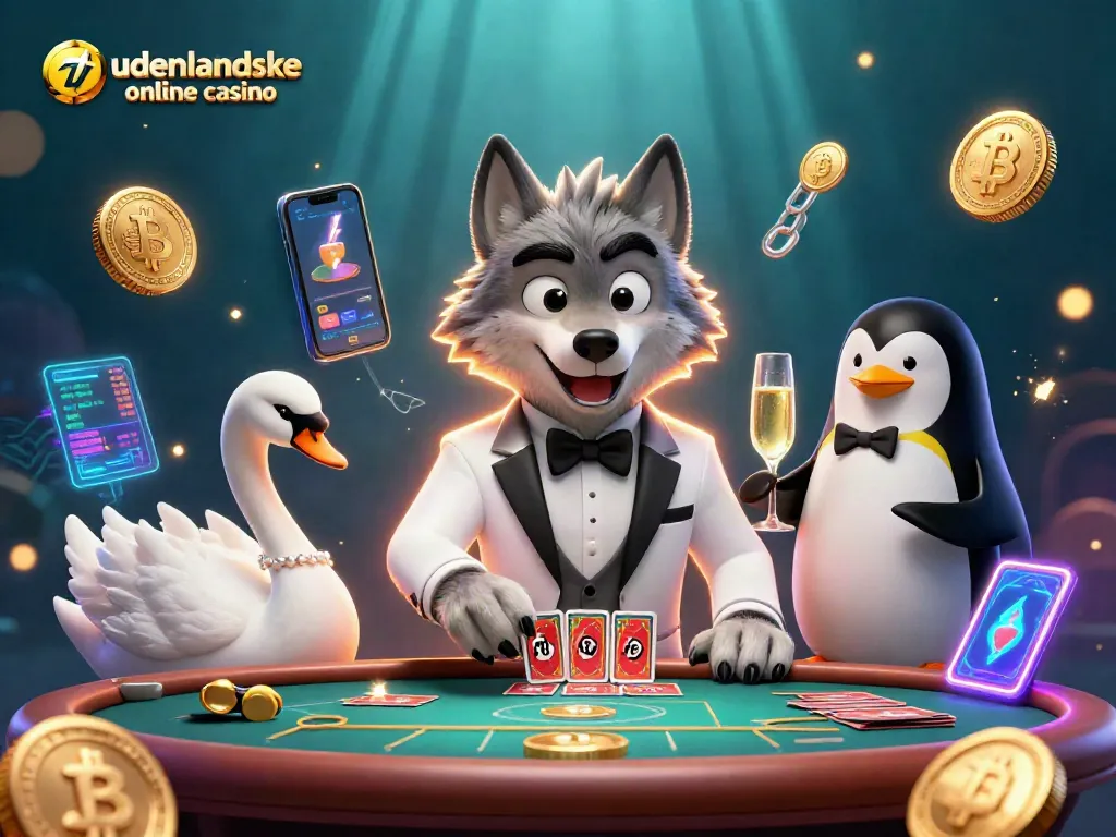 Engaging illustration highlighting udenlandske online casino features with unique characters and vibrant game elements.