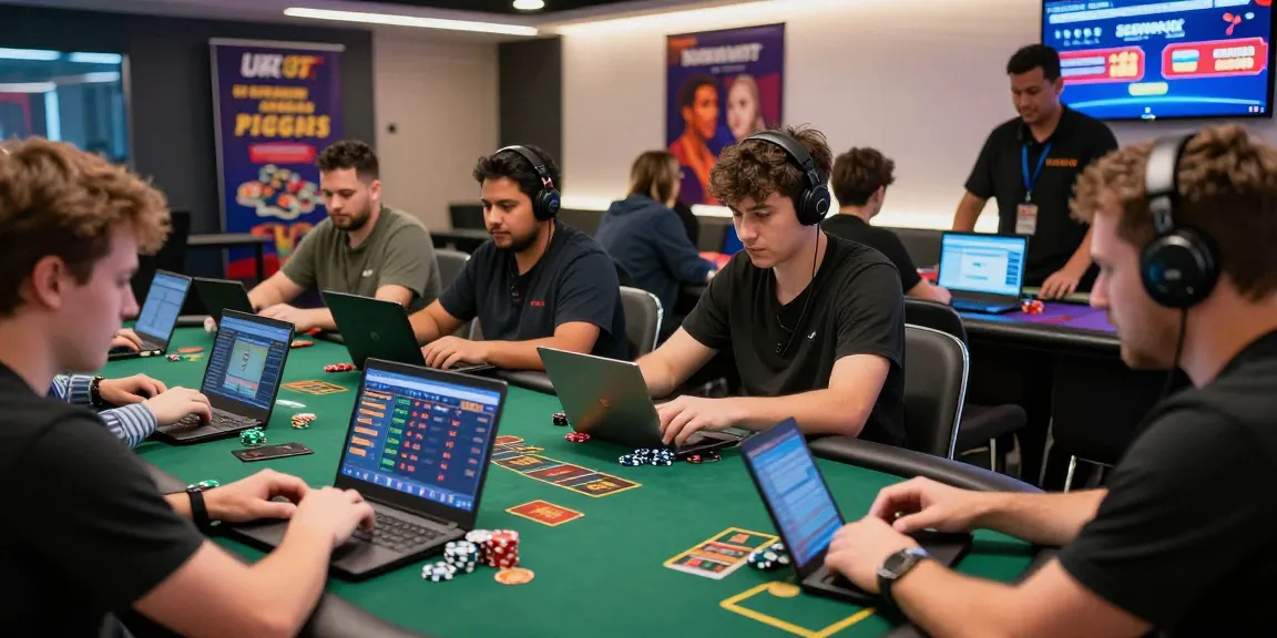 Engaged players betting online at the UK88 gaming hub, showcasing vibrant atmosphere.