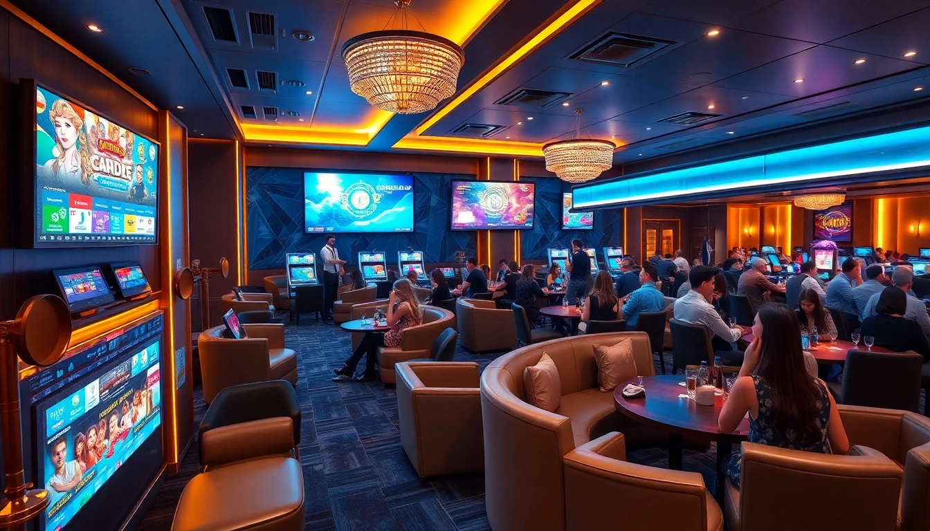 Engaged players enjoying various games at nhà cái go100's upscale gaming lounge.