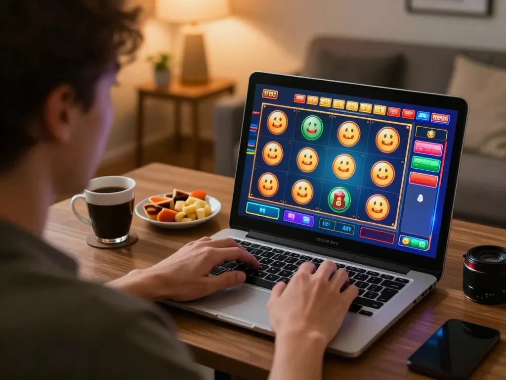 Engaging five88 online casino experience with a player strategizing on laptop at home