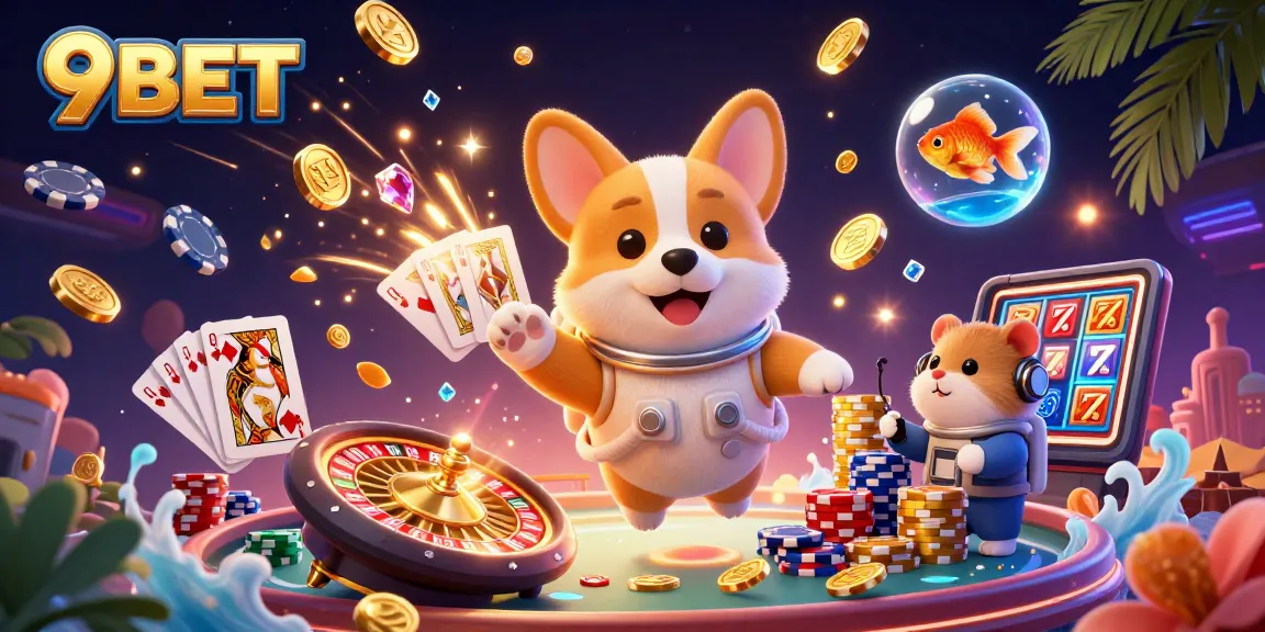 Experience the excitement at 9BET with dynamic casino elements and engaging characters.