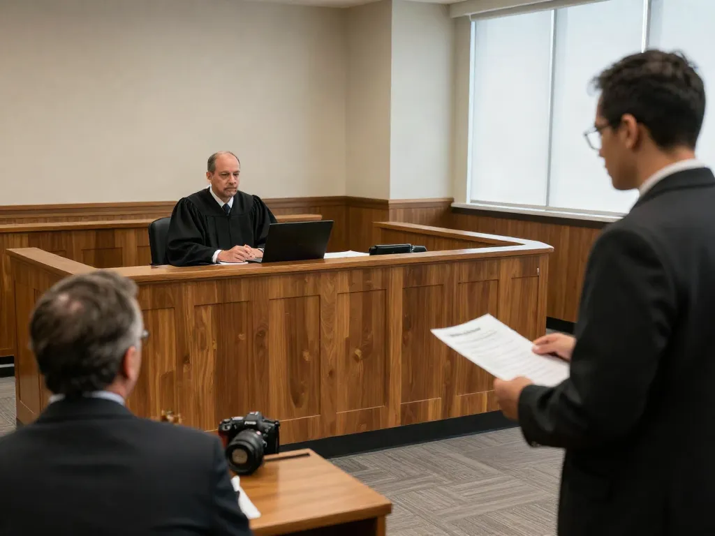 Courtroom scene at Cherokee County DUI court Canton GA with judge and defendant.