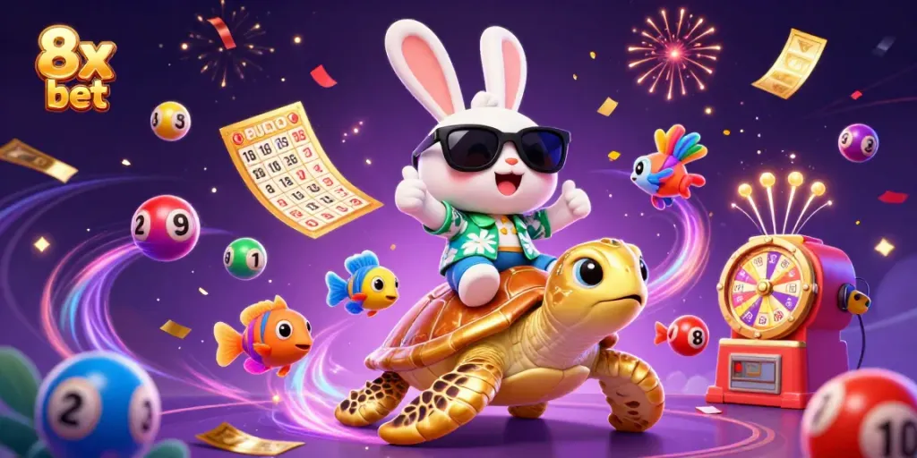 Play and thrive with 8x bet in a vibrant casino-themed celebration scene