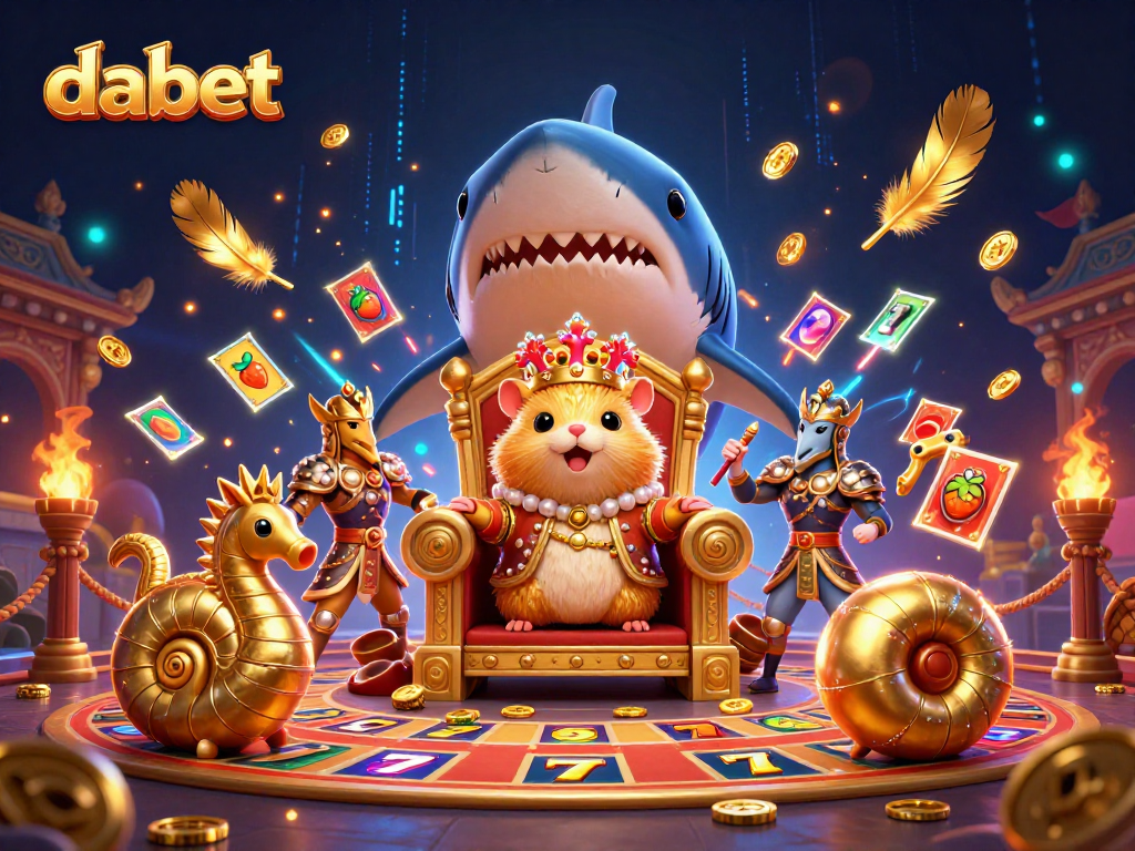 dabet's vibrant casino scene featuring a golden hamster king and dynamic slot elements.