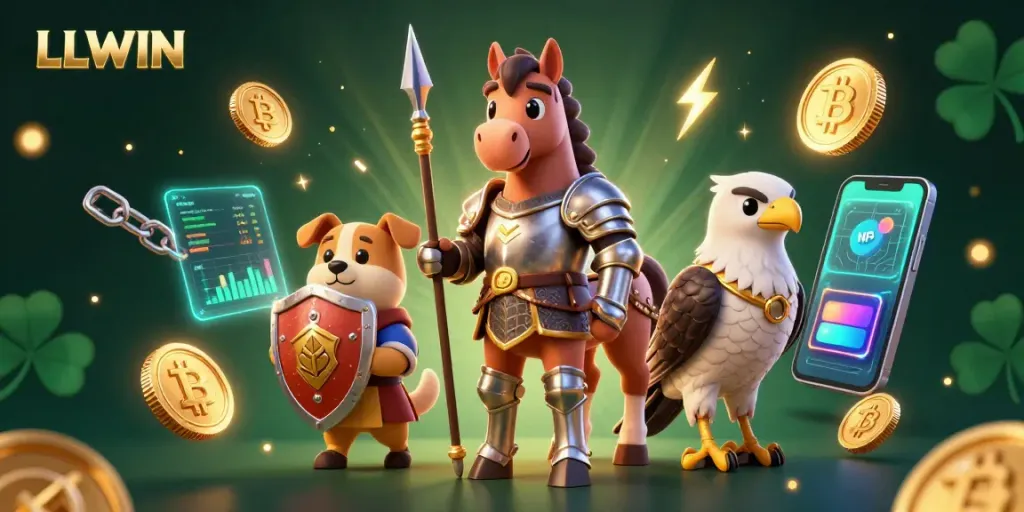 Engage with LLWIN's vibrant gaming scene featuring medieval knights and crypto elements!