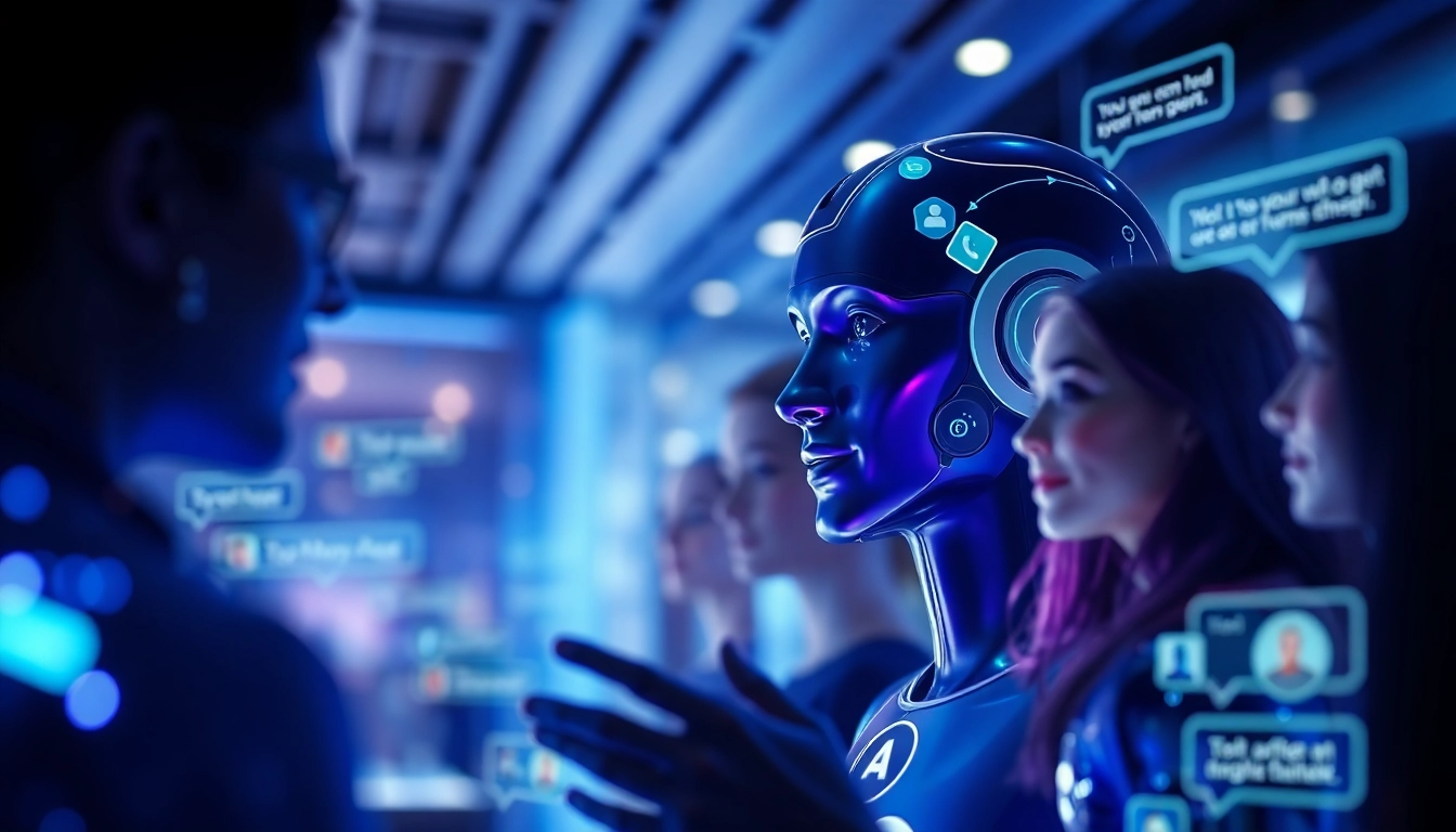 Futuristic AI chat interface showcasing crushonai interactions with diverse character avatars.
