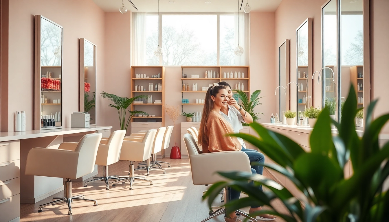 Damefrisør stylist creating trendy hairstyles in a chic salon.