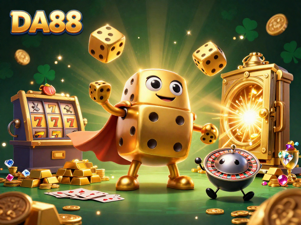 Engage with DA88 through thrilling wins in a vibrant 3D casino illustration!