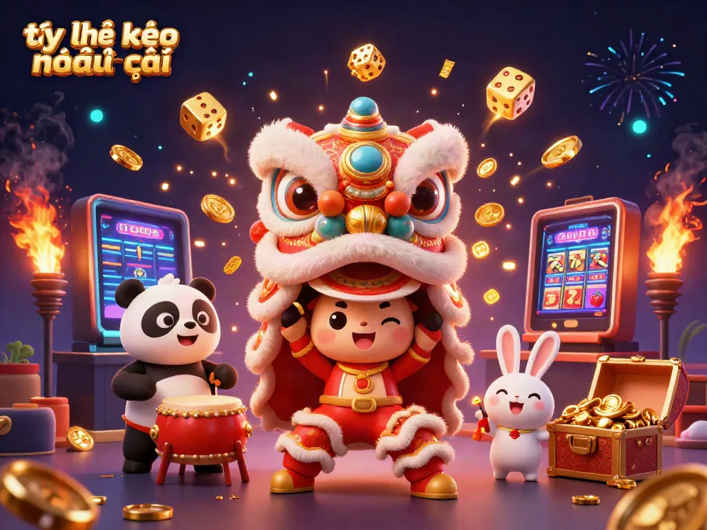 Engage with tỷ lệ kèo nhà cái in an exciting casino scene with vibrant 3D characters and slot machine elements.