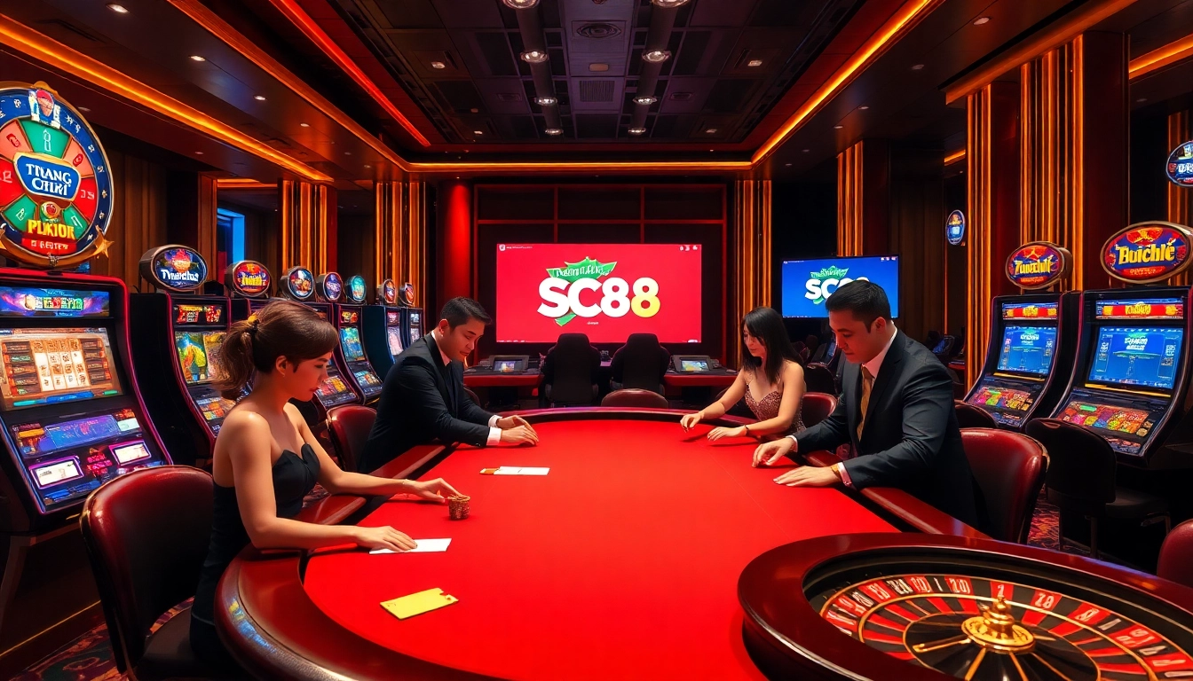 Exciting gameplay at Trang Chủ SC88 with players enjoying poker and slot machines.