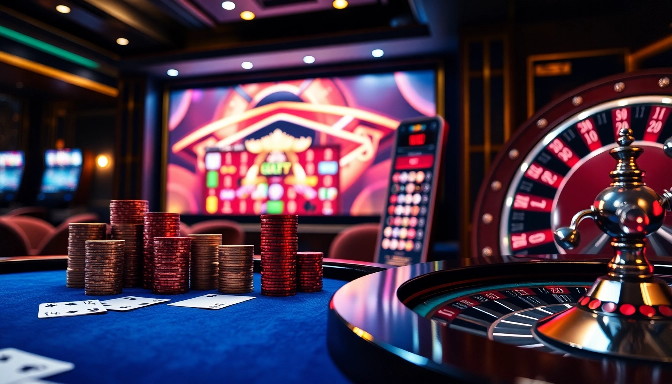 A stunning casino visualization showcasing 78winn.co with vibrant slot machines, roulette wheels, and poker tables for immersive gaming action.