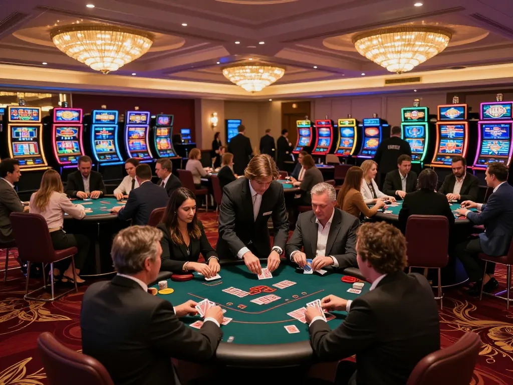 Players enjoying their gaming experience at https://vipwin79.net/ in a vibrant casino atmosphere.