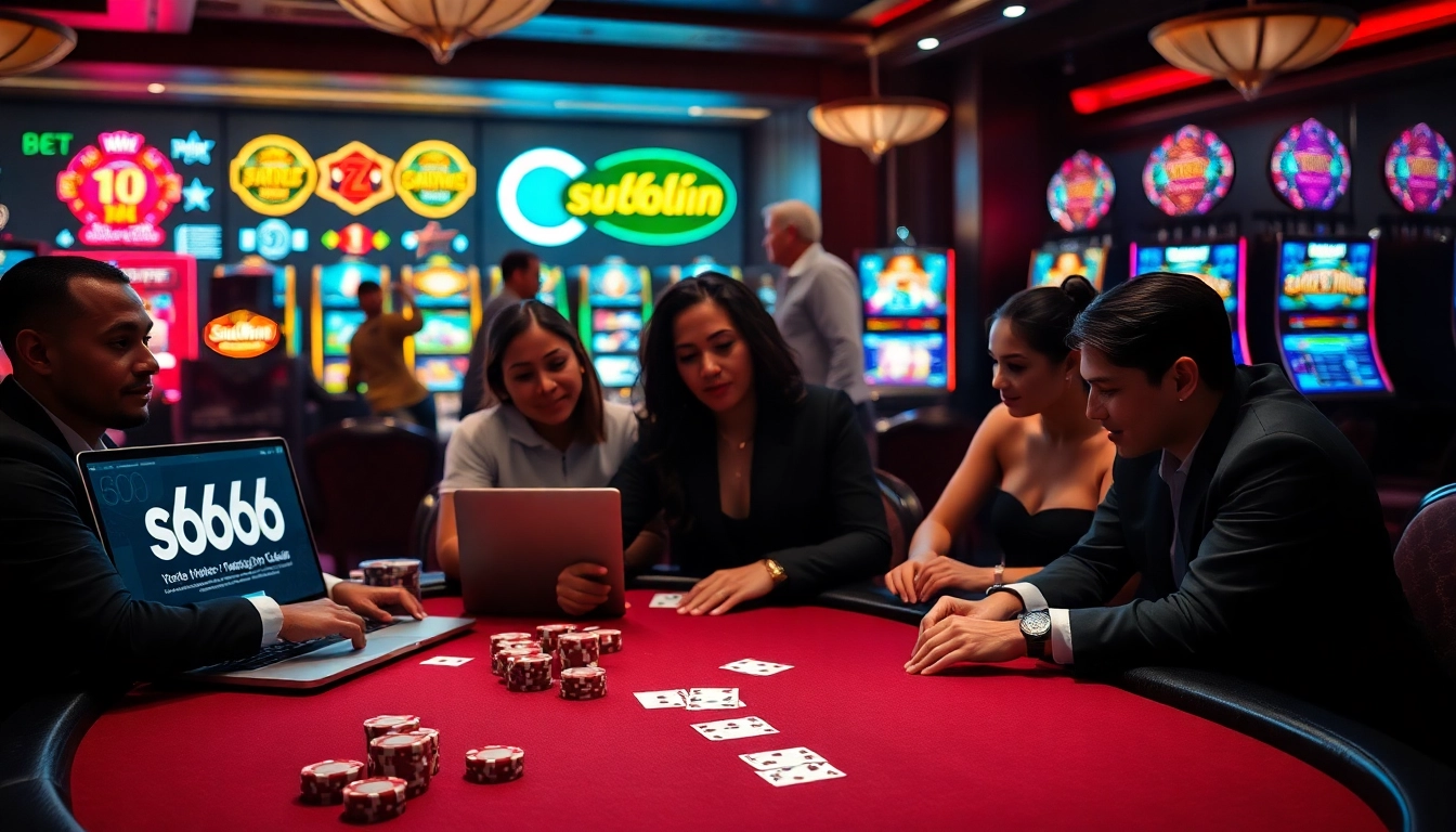 Engage with thrilling games at s666.com, featuring poker chips and vibrant slot machines.