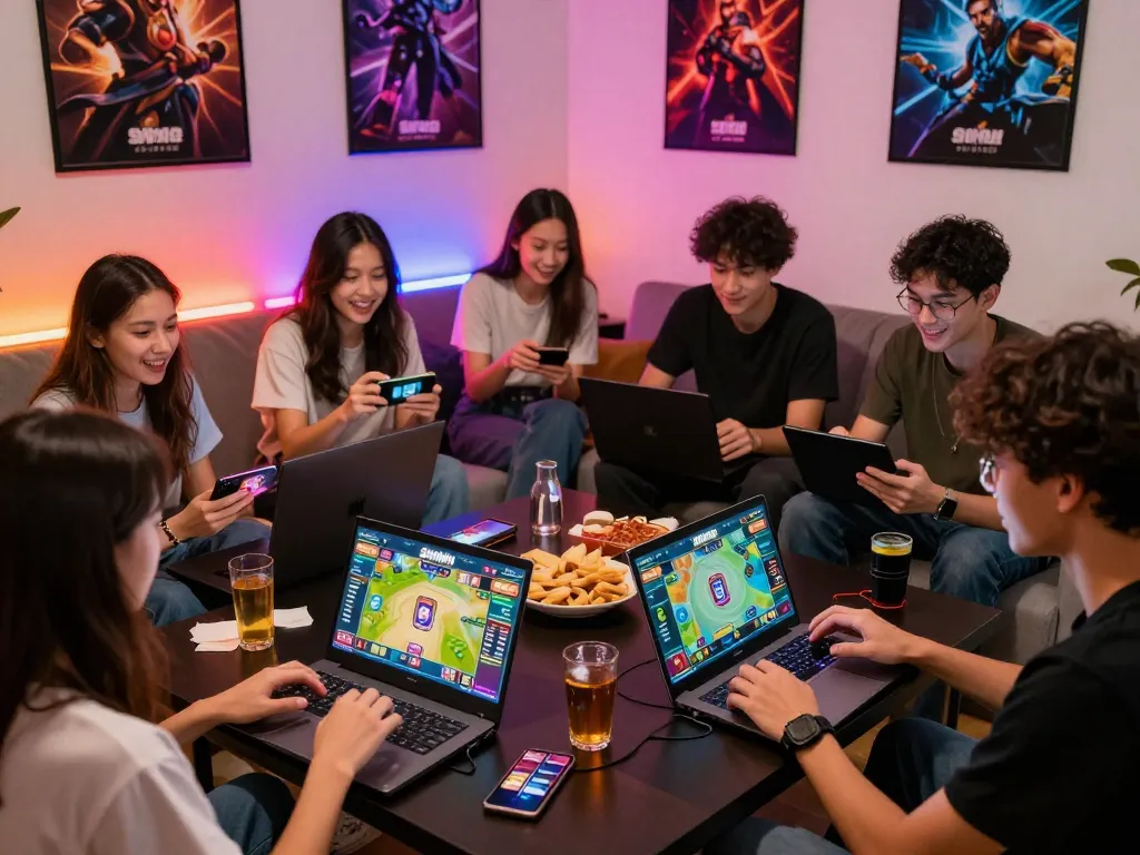 Enjoying thrilling gaming moments with friends on Sunwin, vibrant atmosphere.