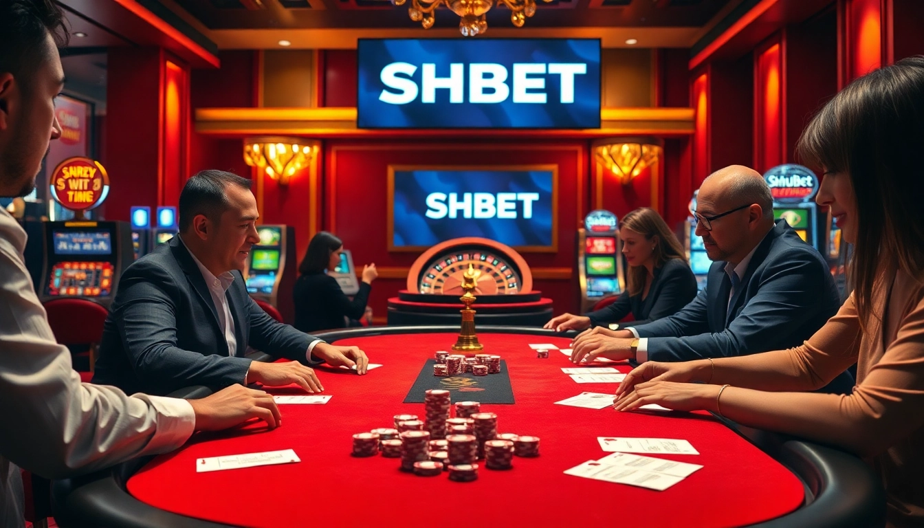 Playing high-stakes poker at SHBET's luxurious casino table with chips and betting slips.