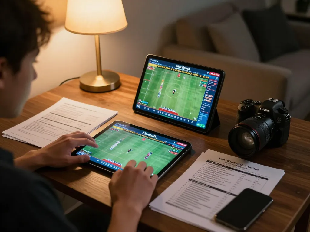 Engaged player watching xem đá gà on tablet during an exciting online betting session