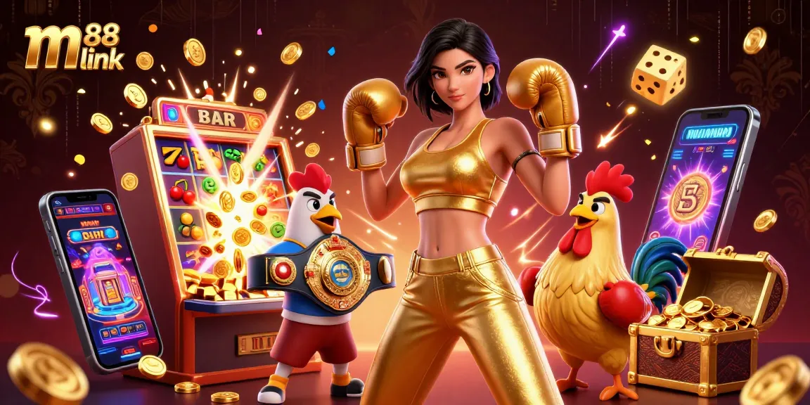 Experience the thrill of m88 link with a dynamic casino illustration showcasing exciting game elements