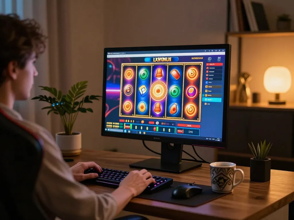 Sunwin online slot game interface displaying colorful and vibrant reels in a luxurious gaming setup