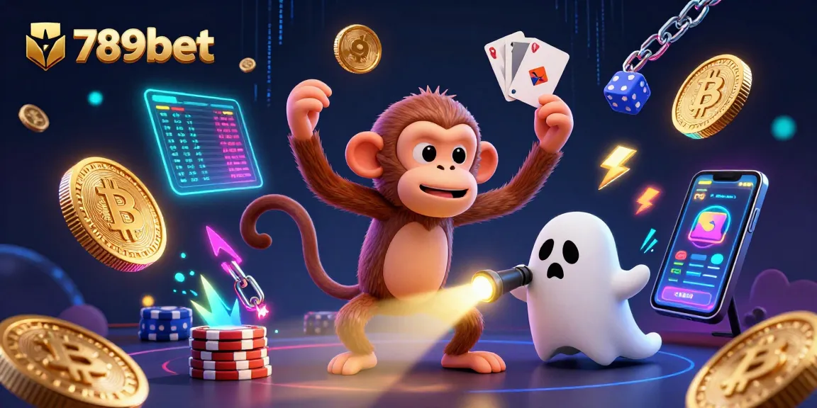 Experience thrilling gameplay at 789bet with a 3D scene featuring a playful ghost and ghost-hunter puppy in a casino.