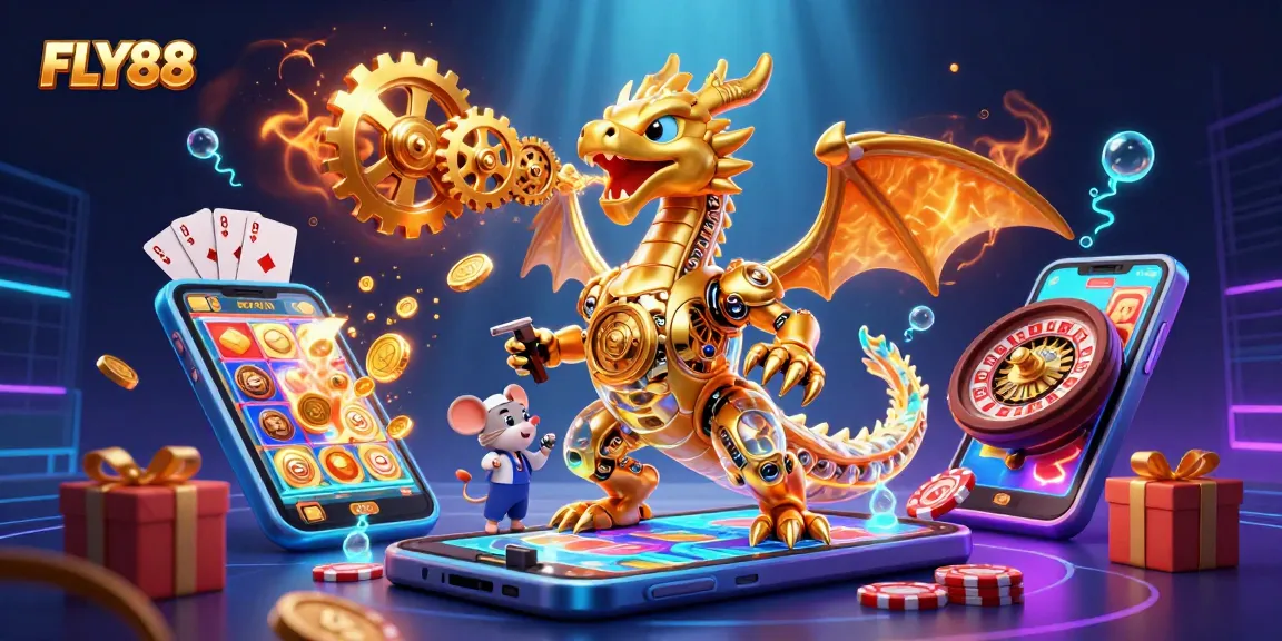 Experience thrilling gaming adventures with FLY88's vibrant illustration capturing the essence of online gambling.