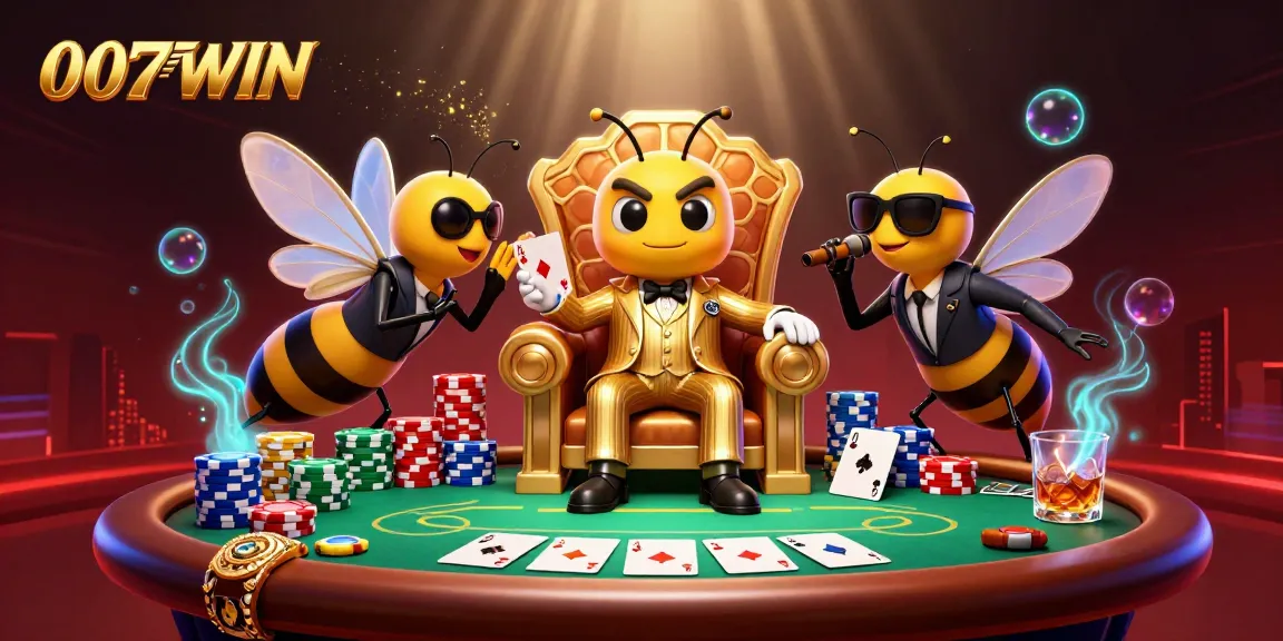 Join the exciting world of 007WIN poker with the bumblebee mob boss in a vibrant 3D scene.