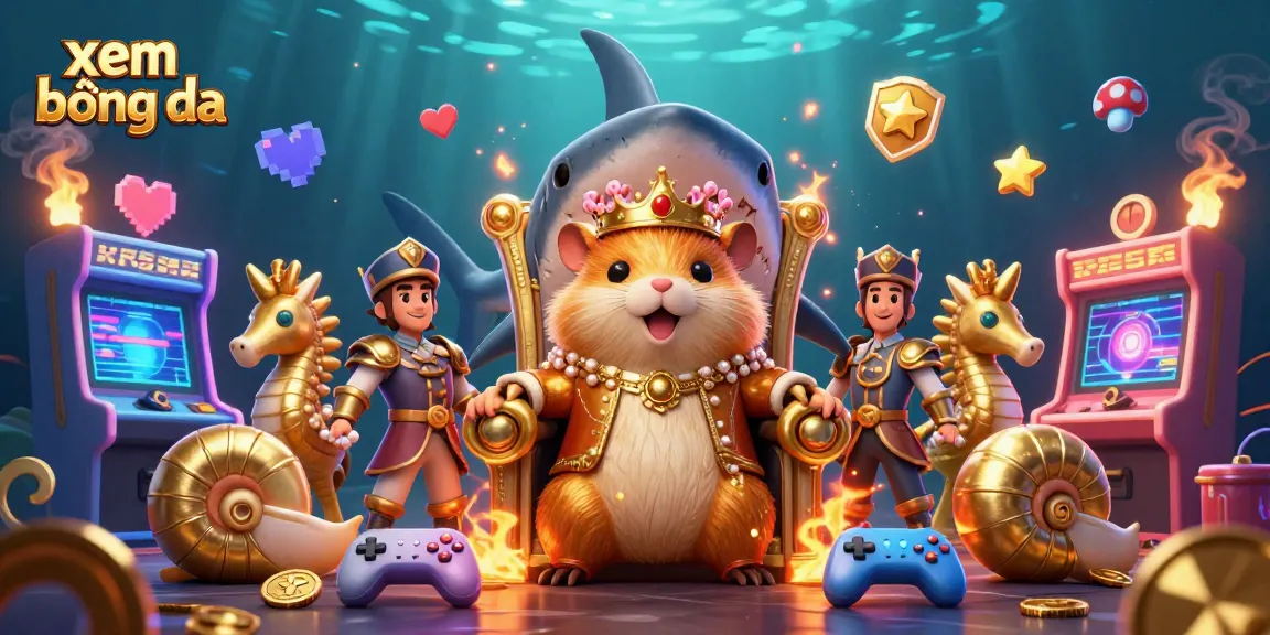 Xem bóng đá with fierce hamster king and vibrant casino elements in a dynamic illustration.