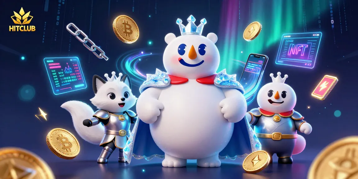 Engage with HITCLUB's vibrant gambling energy amidst digital coins and auroras.