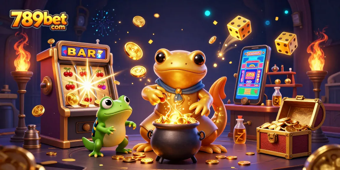 Win big at 789bet com with a colorful illustration of golden games, coins, and jackpot elements.