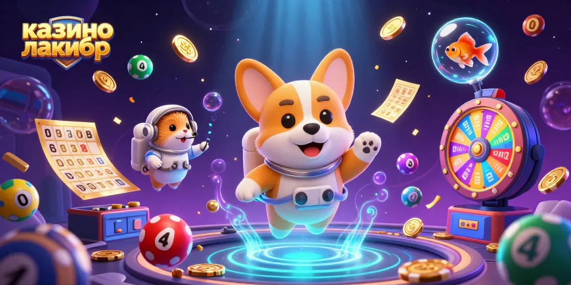 Experience thrilling wins at казино лакибир with a dynamic space-themed illustration showcasing fun game elements.